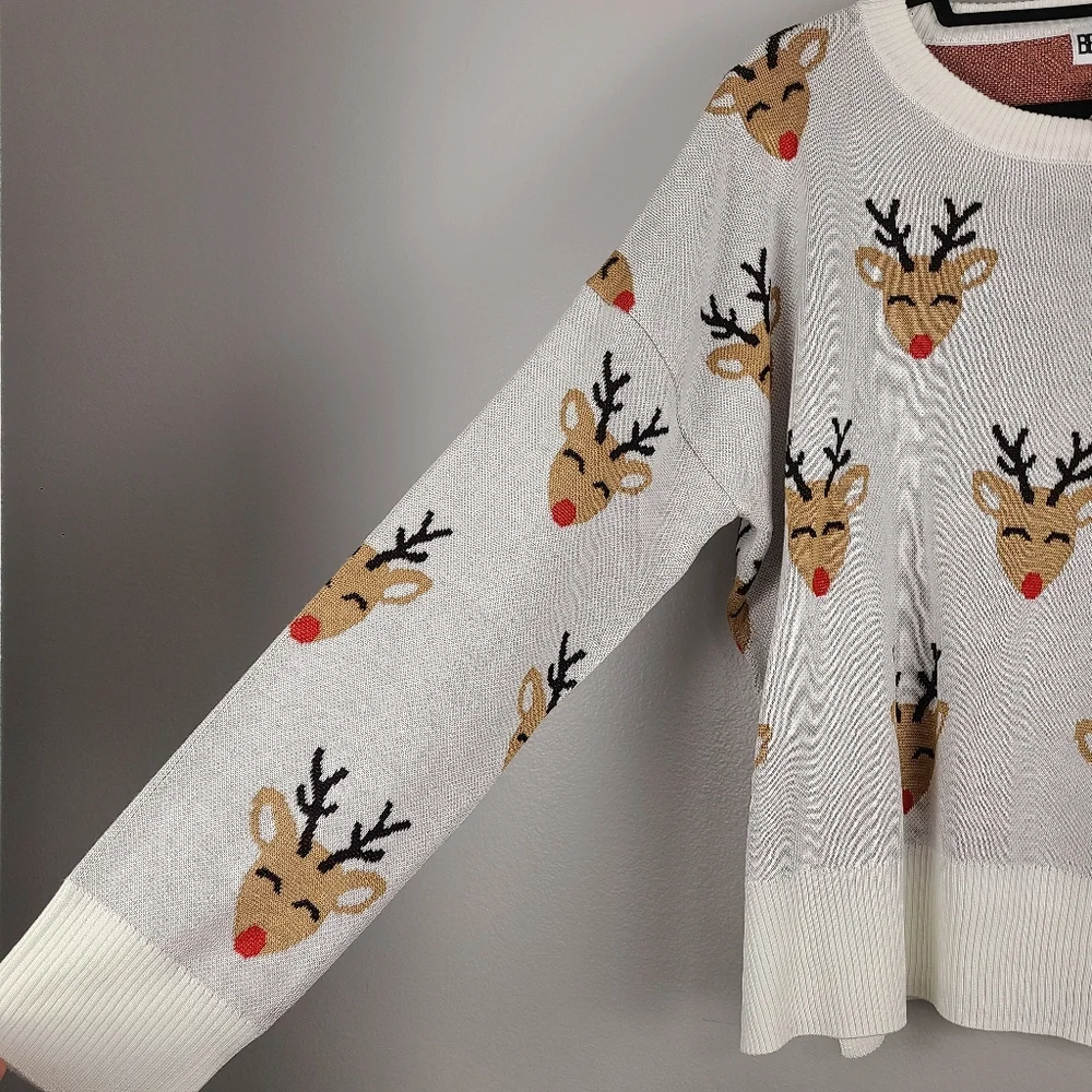 Anthropologie Beach Riot Christmas Reindeer Novelty Pullover Crewneck Sweater XL